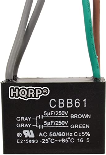 HQRP Kit Ceiling Fan Capacitor CBB61 5uf+5uf 4-Wire UL-Listed and 3-Speed Fan Switch