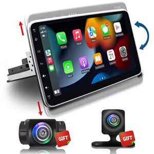 adjustable android 10 car stereo wireless carplay & wired android auto single din 10 inch car radio with front camera & backup camera – live stream rear view, 2g+32g gps navigation bluetooth am/fm