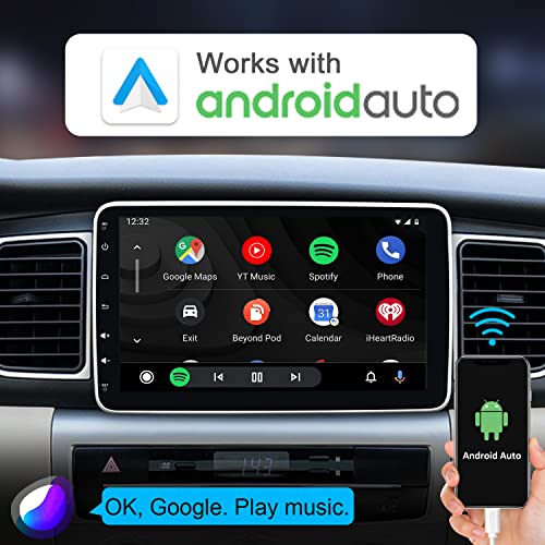 Adjustable Android 10 Car Stereo Wireless CarPlay & Wired Android Auto Single Din 10 Inch Car Radio with Front Camera & Backup Camera - Live Stream Rear View, 2G+32G GPS Navigation Bluetooth AM/FM