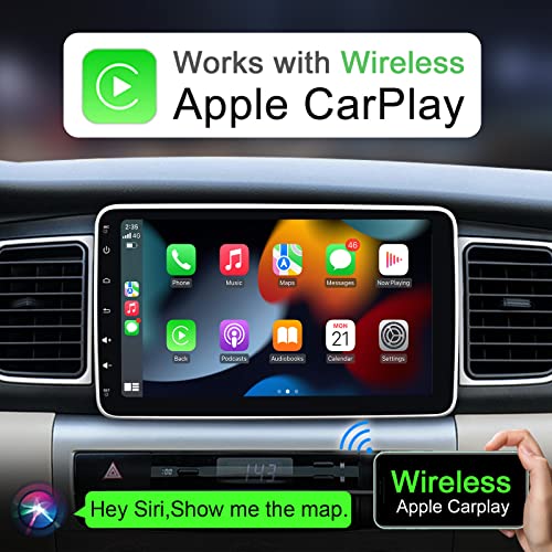 Adjustable Android 10 Car Stereo Wireless CarPlay & Wired Android Auto Single Din 10 Inch Car Radio with Front Camera & Backup Camera - Live Stream Rear View, 2G+32G GPS Navigation Bluetooth AM/FM