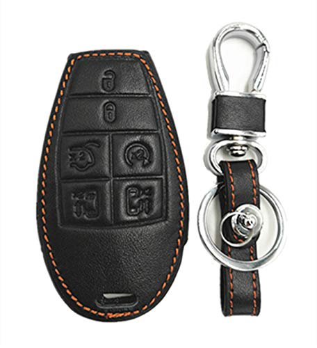 KAWIHEN Leather Key Fob Cover Replacement for Chrysler 300 T&C Dodge Challenger Charger Durango Grand Caravan Journey Ram 1500-4500 Magnum Grand Cherokee Commander M3N5WY783X 2701A-C01C IYZ-C01