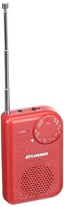 portable am/fm pocket radio with built-in speaker, red