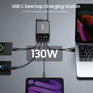 【2023 New】 130W USB C Wall Charger Station PD 100W Type C 65W PPS 45W GaN Super Fast Charging Power Adapter AC Cable for MacBook Pro/Air Pixel ThinkPad Dell XPS iPad Pro iPhone Samsung Galaxy Note