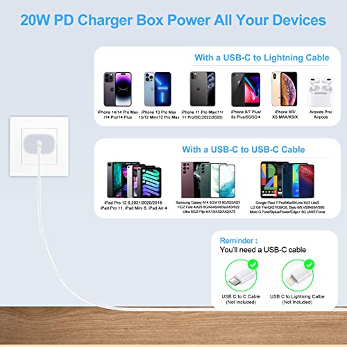 USB C Samsung Charger Box for Galaxy A14 5G/A23 5G/A54/A34/A13/A53/S23+/A32/Z Fold 4/S21FE/A03s/S22/A04S,Pixel 7 Pro/6a/5,iPhone 14/13 Pro Max/12/11/SE,Android Phone Charger Type C Fast Charging Block