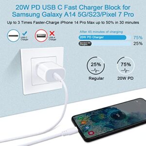 USB C Samsung Charger Box for Galaxy A14 5G/A23 5G/A54/A34/A13/A53/S23+/A32/Z Fold 4/S21FE/A03s/S22/A04S,Pixel 7 Pro/6a/5,iPhone 14/13 Pro Max/12/11/SE,Android Phone Charger Type C Fast Charging Block