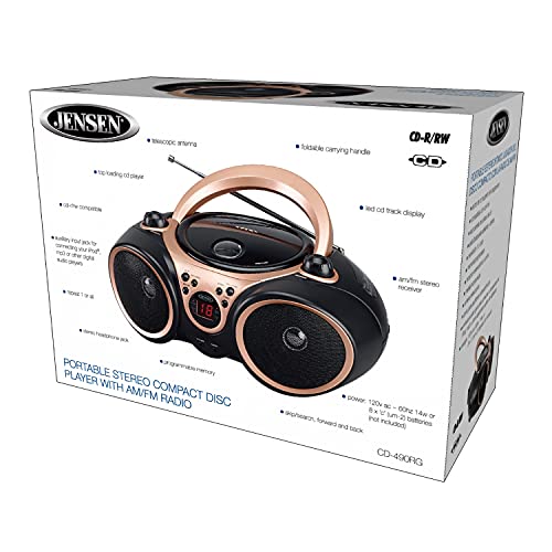 Jensen CD-490 Rose Gold Portable Boombox Sport Stereo CD Player with AM/FM Radio and Aux Line-in & Headphone Jack (Limited Edition Color)