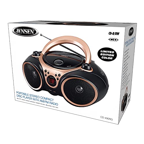 Jensen CD-490 Rose Gold Portable Boombox Sport Stereo CD Player with AM/FM Radio and Aux Line-in & Headphone Jack (Limited Edition Color)