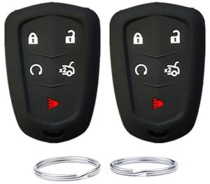 silicone key fob cover case compatible with 2014-2019 cadillac ats ct6 cts srx xt5 xts escalade escalade esv .part number：‎hyq2ab hyq2eb（5 buttons） (black+black)