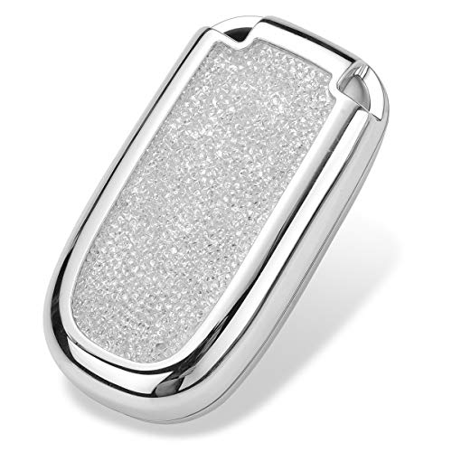 Royalfox 3D Bling Shiny Rhinstone Girly 3/4/5 Buttons Key fob case Cover Skin for Jeep Grand Cherokee Renegade,Fiat,Dodge Charger Challenger Dart Journey Durango,Chrysler 200 300 (Silver)