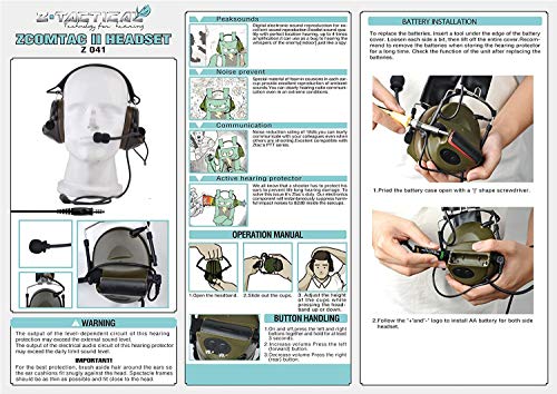 【Z-TAC Official Store】 ZTactical Comta II TacticalHeadset（Z041-FG）+ U94 zPTT Kenwoo Push-to-Talk（Z113KEN） Noise Reduction Headphones WalkieTalkie Dual zPTT for Military Radio