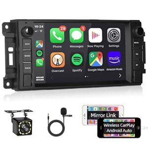 wireless carplay car stereo for jeep wrangler dodge chevrolet chrysler, 7 inch touchscreen android car radio with bluetooth, backup camera, gps navigation, wifi, fm rds radio, usb, mic, mirror link