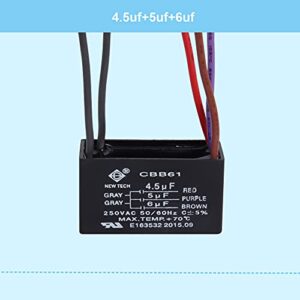 Podoy Ceiling Fan Capacitor CBB61 5 Wire for Compatible with New Tech 4.5uf+5uf+6uf 250VAC (Pack of 2)