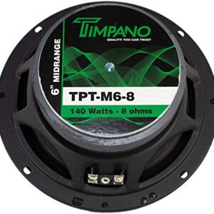 Timpano 6.5 Inch Midrange Speaker TPT-M6-8, 200 Watts Max Power, 70 Watts RMS, 8 Ohm Mid Range Loudspeaker, OEM Replacement Car Speaker (Pair)