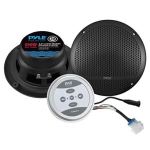 pyle bluetooth marine grade flush mount 2-way speaker system amplified full range stereo sound dual cone dome waterproof universal home with aux 3.5mm input pair 6.5” 240 watts (plmrkt9) black