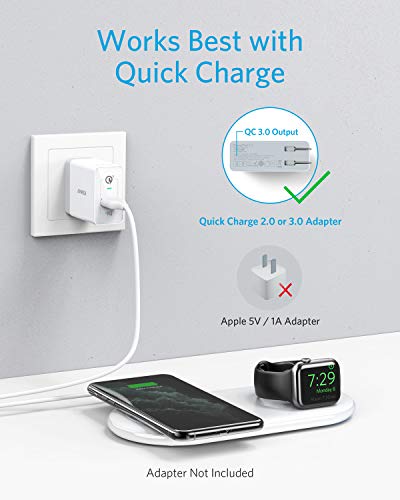 Anker Wireless Charging Station, 2 in 1 PowerWave+ Pad with Holder for Apple Watch 5/4/3/2, Wireless Charger for iPhone 13, 12, 12 Pro Max, 11, AirPods (Watch Charging Cable & AC Adapter Not Included)