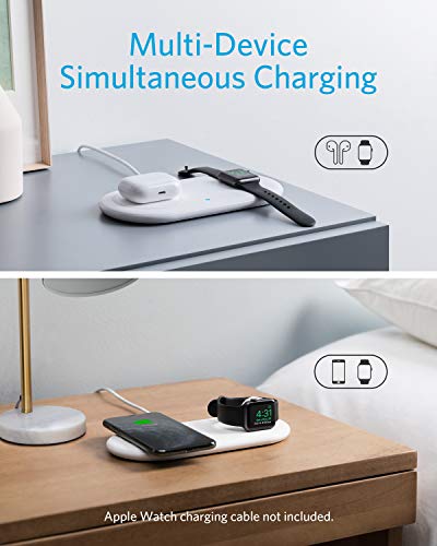 Anker Wireless Charging Station, 2 in 1 PowerWave+ Pad with Holder for Apple Watch 5/4/3/2, Wireless Charger for iPhone 13, 12, 12 Pro Max, 11, AirPods (Watch Charging Cable & AC Adapter Not Included)