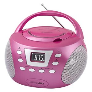 hannlomax hx-332cd portable cd boombox, pll fm radio, bluetooth, lcd display, aux-in, ac/dc dual power source (pink)