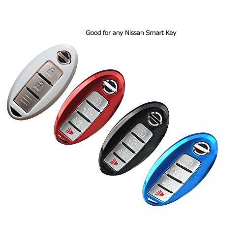 iJDMTOY (1) Exact Fit Gloss Metallic White Smart Key Fob Shell Compatible with Nissan Armada Rogue GT-R Murano Pathfinder Sentra Leaf Titan (4-Button only)