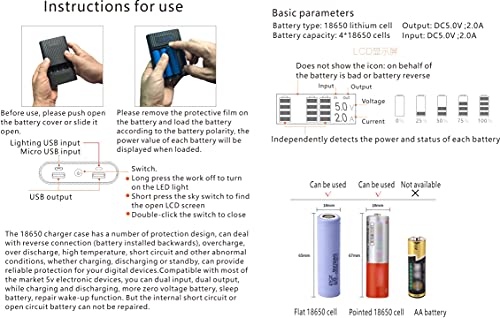 Battery Charger Case,Portable DIY Power Bank Box with LCD Display 2 USB Output,Micro and Type c Input, Smart Charger for 3.7v Li-ion Rechargeable Battery (Battery Not Included)