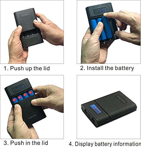 Battery Charger Case,Portable DIY Power Bank Box with LCD Display 2 USB Output,Micro and Type c Input, Smart Charger for 3.7v Li-ion Rechargeable Battery (Battery Not Included)