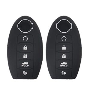 lemsa 2pcs 5 buttons silicone key fob cover case protector holder for nissan rogue maxima altima sedan pathfinder armada murano 2016 2017 2018 2019 285e3-3tp5a kr5s180144014, black