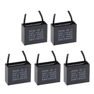 yokive 5pcs ceiling fan capacitor cbb61, metallized polypropylene film capacitor great for fans pumps motors running (1.8uf 450v ac 2 wires 50/60hz)