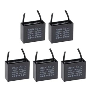 YOKIVE 5Pcs Ceiling Fan Capacitor CBB61, Metallized Polypropylene Film Capacitor Great for Fans Pumps Motors Running (1.8uF 450V AC 2 Wires 50/60Hz)