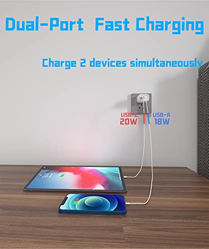 USB C Wall Charger Block - NOKIPATH 20W Dual Port USB Plug PD Power Adapter Charger Cube Type C Fast Charging Blocks Box Brick for iPhone 14 13 12 Pro Max 11 SE XS X 8 Plus, Samsung, AirPods, Phones