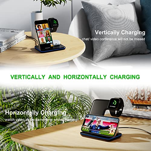 Minthouz 3 in 1 Wireless Charger, 18W Fast Wireless Charging Station for Multiple Devices Apple Watch, AirPods, Wireless Charger Stand Compatible with iPhone 14/13/12/11 Series, Samsung (with Adapter)