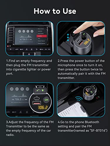 2022 Upgraded Bluetooth Transmitter for Car, Bluetooth 5.1 Car Adapter Car Kit with Dual Car Charger Support 38W PD+QC 3.0 Fast Charging, Noise Canceling Hands-Free Calls