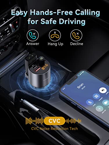 2022 Upgraded Bluetooth Transmitter for Car, Bluetooth 5.1 Car Adapter Car Kit with Dual Car Charger Support 38W PD+QC 3.0 Fast Charging, Noise Canceling Hands-Free Calls