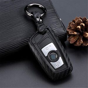 M.JVisun Soft Silicone Rubber Carbon Fiber Texture Cover Protector for BMW Key Fob, Car Remote Key Fob Case for BMW 1-Series 2 3 4 5 6 7 Series X3 X4 M2 M3 M4 M5 M6 - Black - Round Keychain