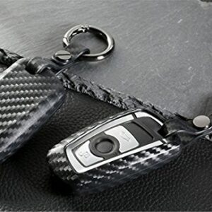 M.JVisun Soft Silicone Rubber Carbon Fiber Texture Cover Protector for BMW Key Fob, Car Remote Key Fob Case for BMW 1-Series 2 3 4 5 6 7 Series X3 X4 M2 M3 M4 M5 M6 - Black - Round Keychain