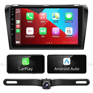 sizxnanv for mazda 3 android 10 touch screen compatible with carplay android auto,car radio stereo bluetooth navigation media player gps wifi fm rear camera for mazda 3 2004 2005 2006 2007 2008 2009