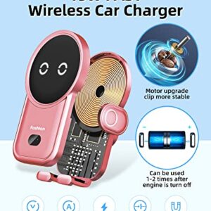 Wireless Car Charger with Suction Cup and Vent Clip,15W Fast Charging Kharly Car Phone Charger Holder,Smart Sensor Auto-Clamping Fashion Phone Holder Mount for Car for iPhone 14 Pro/13 Samsung etc