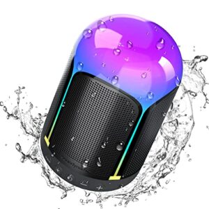 soundynamic vibe portable bluetooth speaker, wireless speaker with rgb led light, ipx7 waterproof, tws pairing, stereo sound, stronger bass, app control, bluetooth 5.0 for party beach outdoor – black