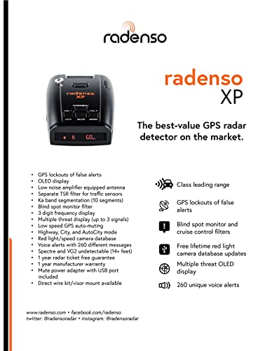 Radenso XP Radar Detector with Less False Alerts, Long Range, USA Technical Support, GPS Lockouts