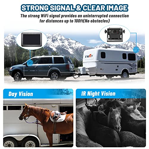 EWAY Wireless WiFi Magnetic Hitch Backup Camera 5'' LCD Monitor Display for Gooseneck Horse RV Trailer Truck Camper Rear View Reverse Camera Portable W/ IR Night Vision Battery Powered 2.0 Generation