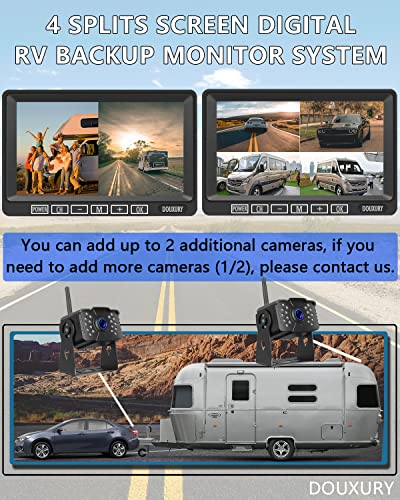 FHD 1080P 2 Digital RV Wireless Backup Camera System for RVs Trailers Trucks Motorhomes 5th Wheels 4CH 7'' Monitor Highway Monitoring System IP69K Waterproof Super Night Vision Strong Signal