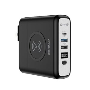 dexinly portable wireless charger power bank,10000mah 3-in-1,pd20w usb-c,qc3.0 usb-a fast charging power bank with wall plug, travel charger with external battery pack for iphone,ipad,android (black)
