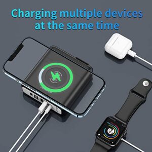 DEXINLY Portable Wireless Charger Power Bank,10000mAh 3-in-1,PD20W USB-C,QC3.0 USB-A Fast Charging Power Bank with Wall Plug, Travel Charger with External Battery Pack for iPhone,iPad,Android (Black)