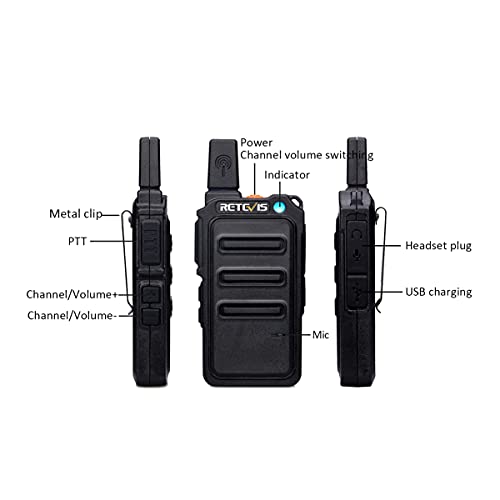 Case of 12, Retevis RT19 Walkie Talkies with Earpiece, Mini Two Way Radio Rechargeable,0.7 Inches Thick, Metal Clip, for Adults Commercial Restaurant Healthcare