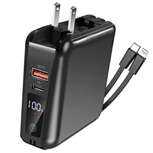 Geneforce Portable Charger-hub Wall Plug Built-in Cable 15000mAh, Internal Battery USB,Maximum Power is 18W, Mobile Even High-Power Products Such as Laptops can be Compatible with Smart Phones, PD15