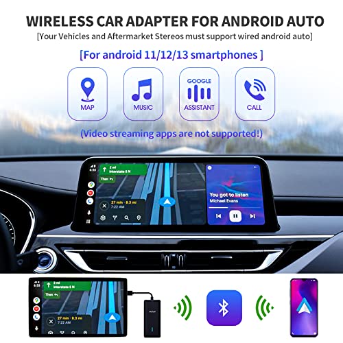 2023 Android Auto Wireless Adapter for Factory Wired AA 2016+ Cars Converts Wired Android Auto to Wireless Dongle
