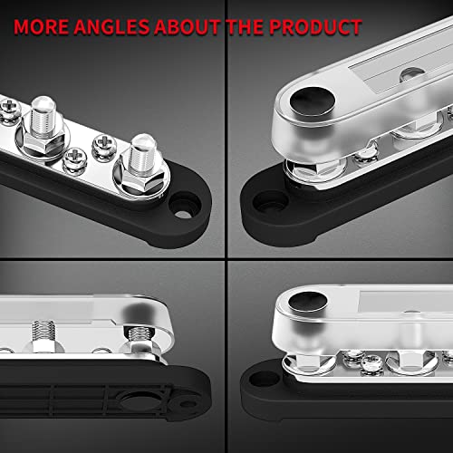 DAIERTEK Bus Bar Terminal Block 4 x 5/16" (M8) Terminal Stud, 6 x #8 (M4) Screw Terminal Positive & Ground Power Distribution Block with Cover Marine Bus Bar 12V - 48V for Automotive Car Boat