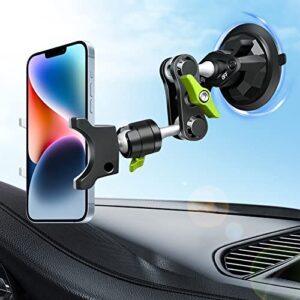 suction cup holder phone mount car 360° rotating,universal ball head arm for phone car holder video recording vlog ballhead magic arm cell phone for car dashboard windshield vehicle sunroof (black)