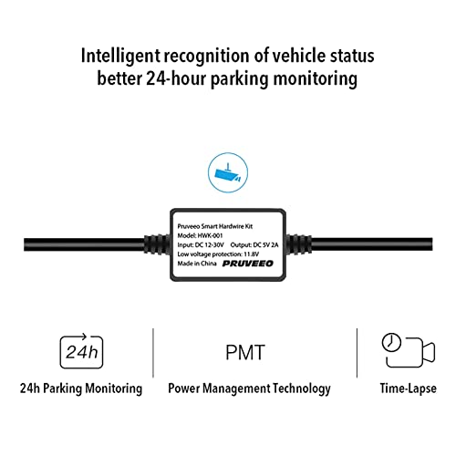 PRUVEEO Dash Cam Hardwire Kit, Type-C Hard Wire Kit Fuse Only for J40 Mirror Dashcam, Pruveeo 12V-30V to 5V/2A Type-C Port Charger Power Cord, Gift 8 Fuse Tap Cable and Installation Tool (11.5ft