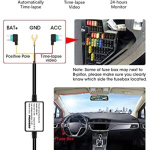 PRUVEEO Dash Cam Hardwire Kit, Type-C Hard Wire Kit Fuse Only for J40 Mirror Dashcam, Pruveeo 12V-30V to 5V/2A Type-C Port Charger Power Cord, Gift 8 Fuse Tap Cable and Installation Tool (11.5ft