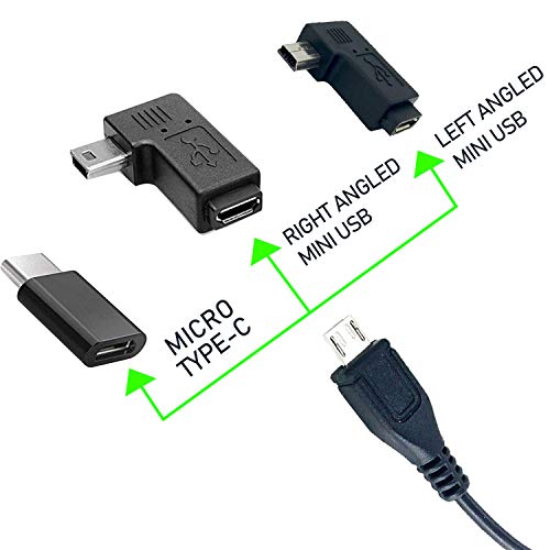 15ft Micro USB & Mini USB Dash Cam &Type-C Hardwire Kit w. Mini(ACS)/LP Mini(ACN)/ATO(ATC or ACU)/Micro2(ACZ) Fuse, Micro to Mini/USB-C Port Adapters & 11.9V Real Battery Drain Protection