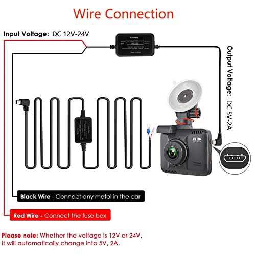 Dash Cam Hardwire Kit Micro USB Car Dash Camera Charger Cable Power Cord Compatible with WOLFBOX D07,REDTIGER F7N,Z-Edge Z3D Z3Pro T4 T3,Crosstour CR750 CR900,COOAU D30 Hard Wire Install Kit